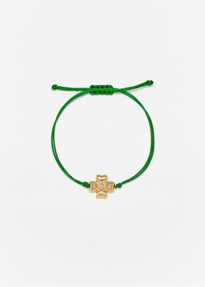BRACELET FIL TRÈFLE VERT OR JAUNE