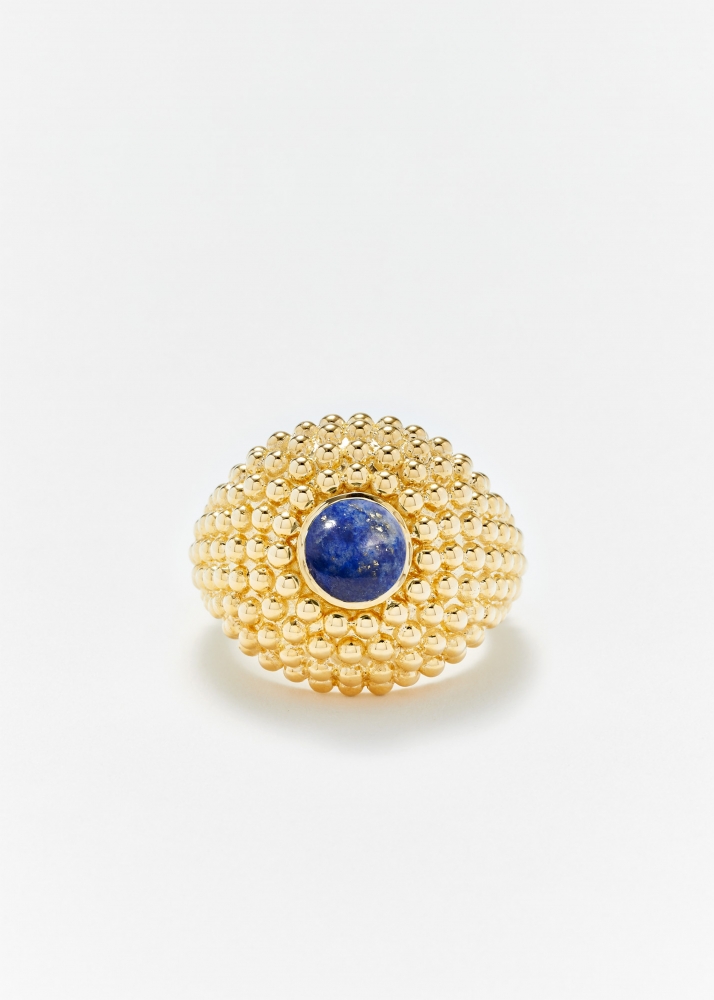 BAGUE BULLE CABOCHON LAPIS LAZULI OR JAUNE