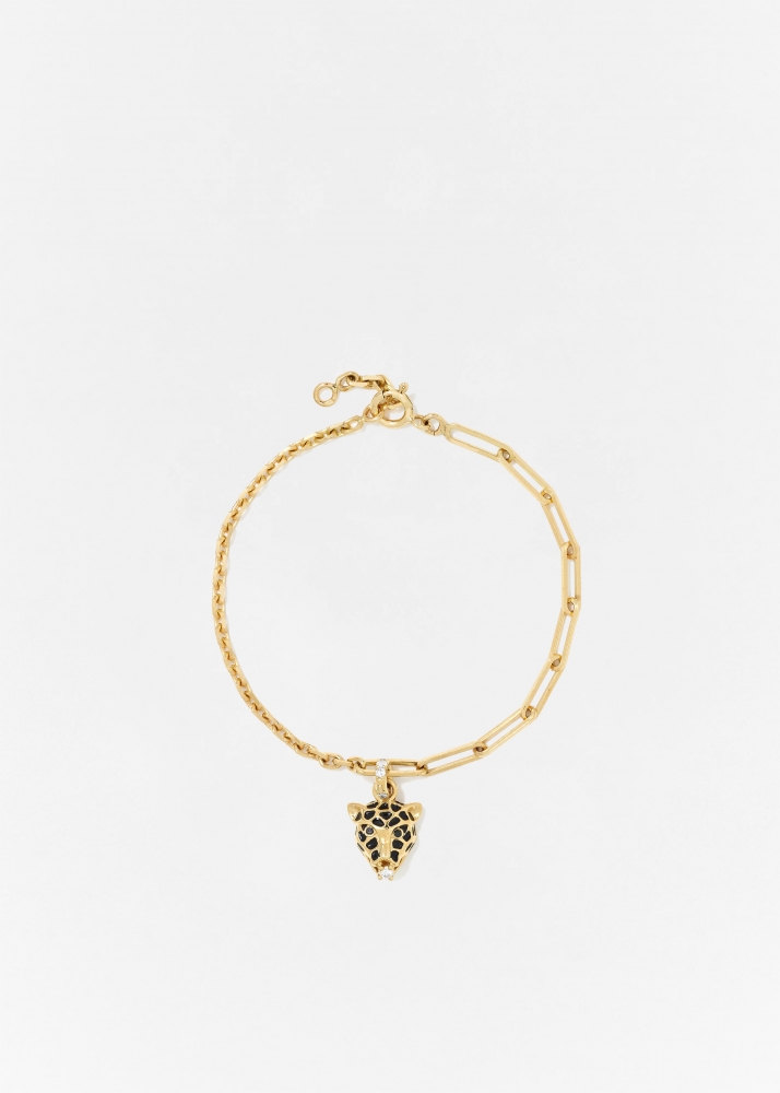 BRACELET SOLITAIRE CHARM'S LEOPARD OR JAUNE