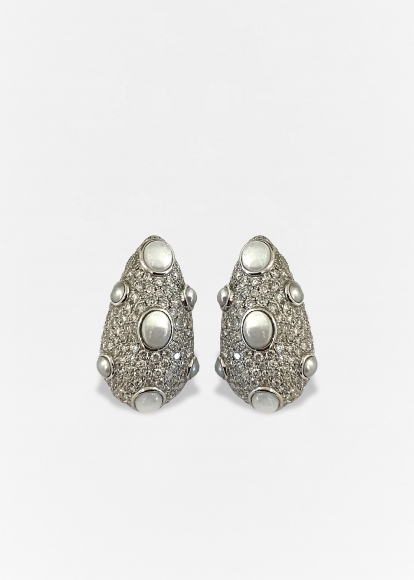 PAIRE DE BOUCLES D'OREILLE DINO DIAMANTS PERLES OR BLANC