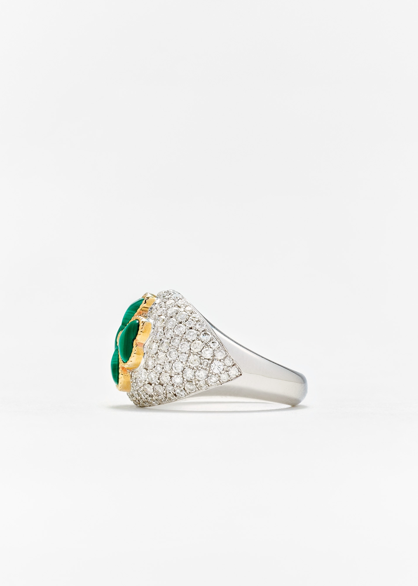 BAGUE DÔME TRÈFLE MALACHITE OR BLANC