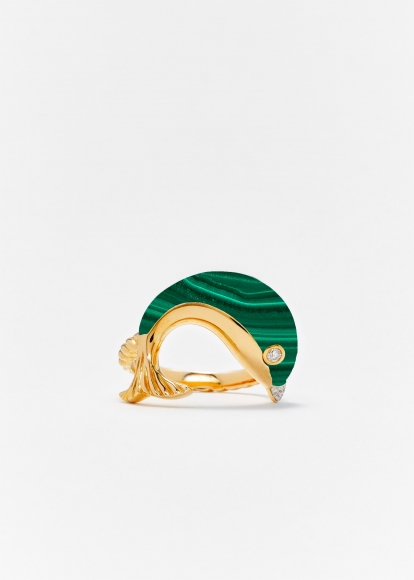 BAGUE DAUPHIN MALACHITE OR JAUNE