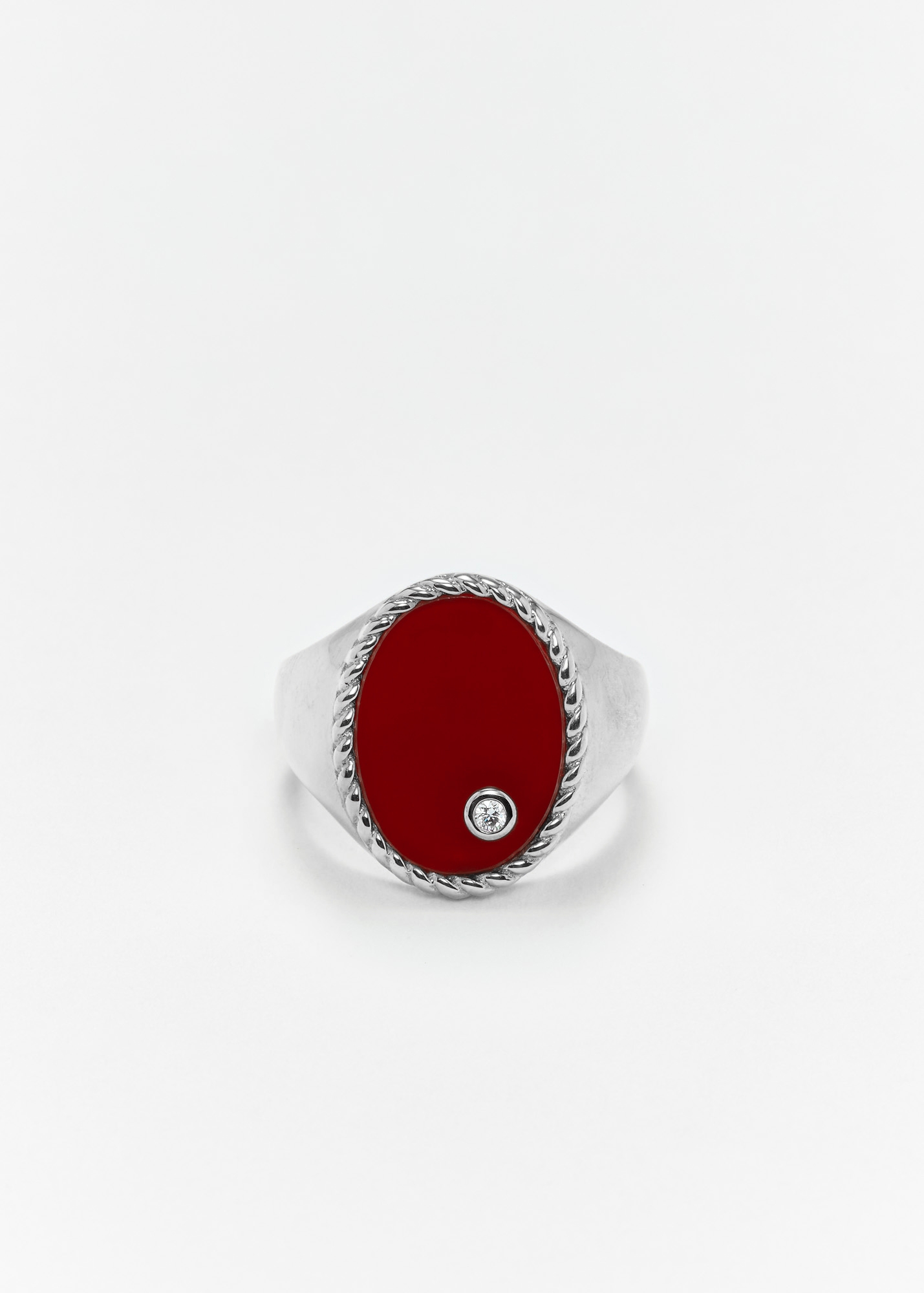 CHEVALIÈRE OVALE AGATE ROUGE OR BLANC