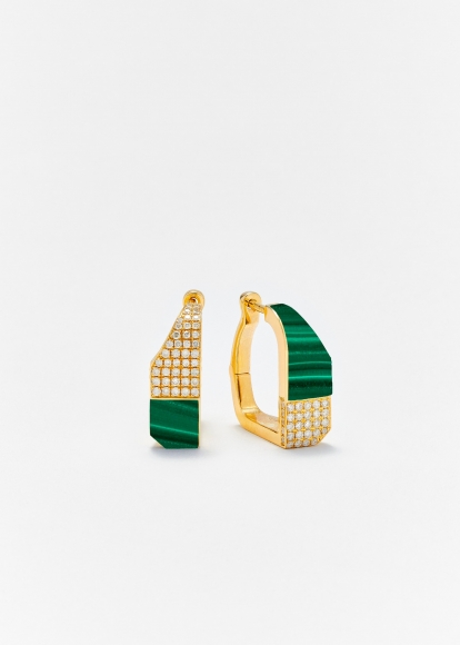 PAIRE DE CRÉOLES DAMIER MALACHITE OR JAUNE