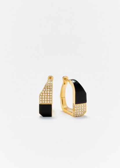 PAIRE DE CRÉOLES DAMIER ONYX OR JAUNE