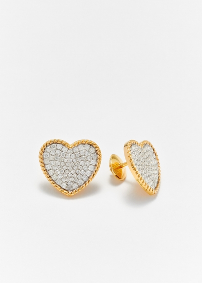 PAIRE DE PUCES COEUR DIAMANTS OR JAUNE
