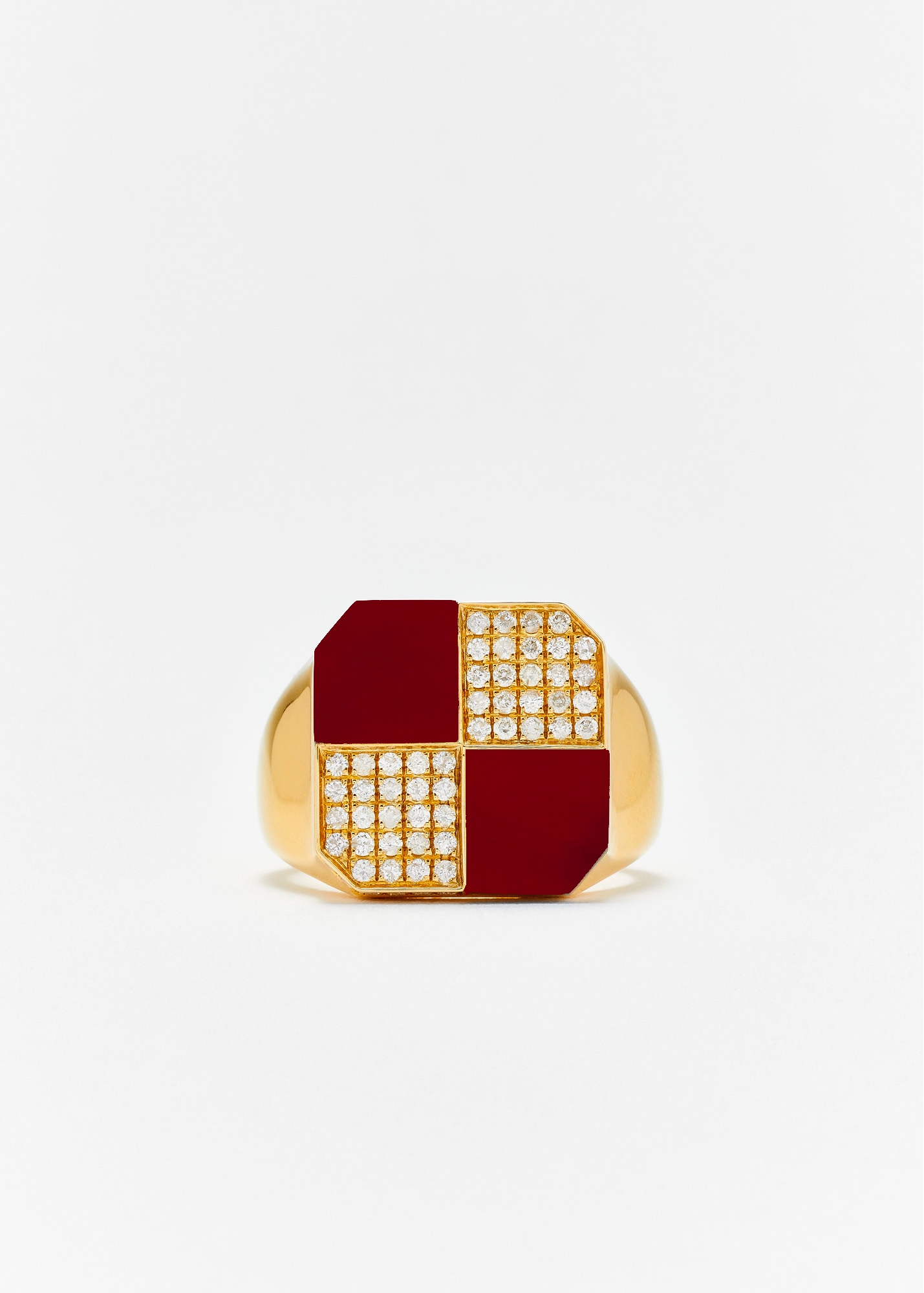 BAGUE DAMIER AGATE ROUGE OR JAUNE
