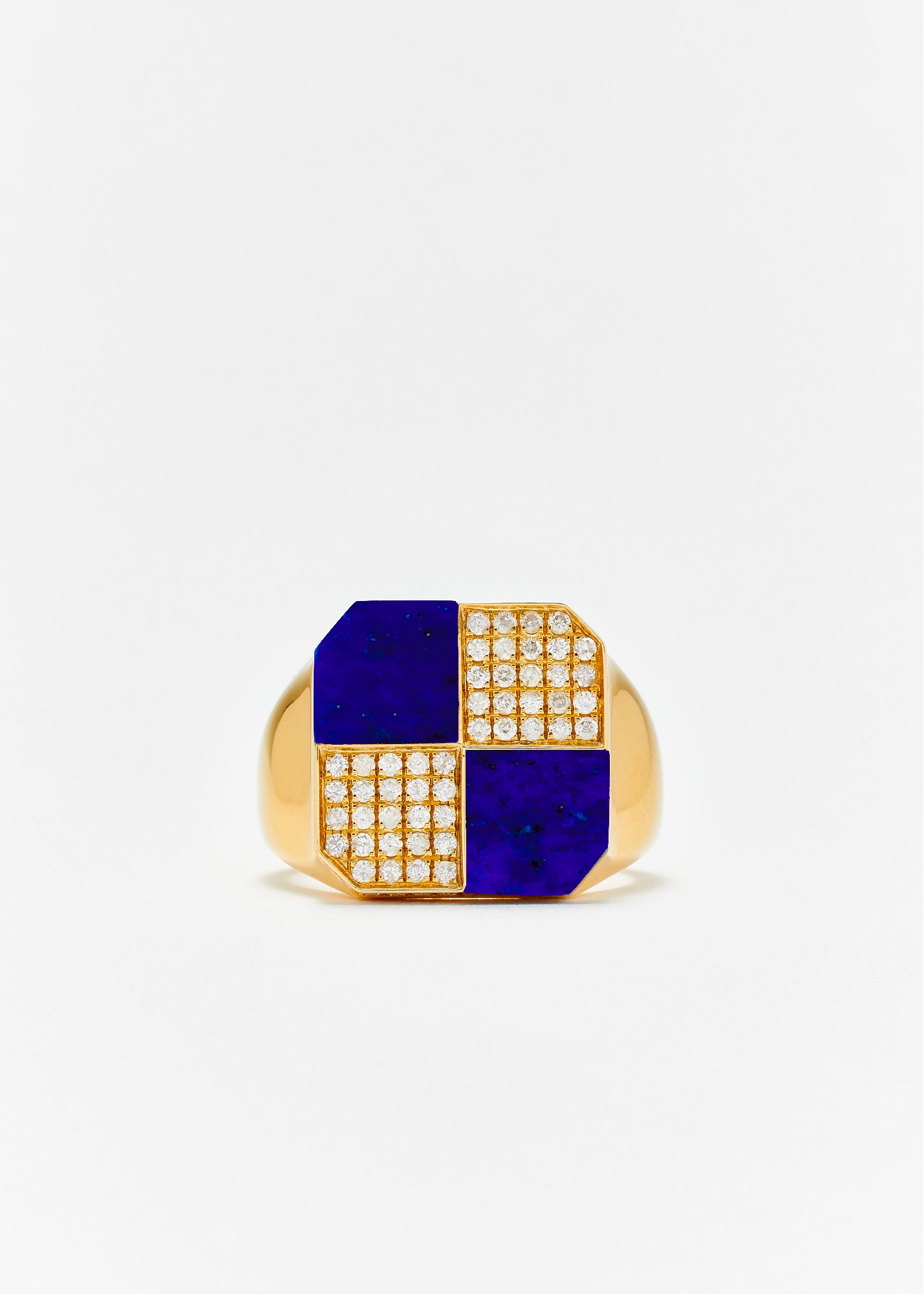 BAGUE DAMIER LAPIS LAZULI OR JAUNE