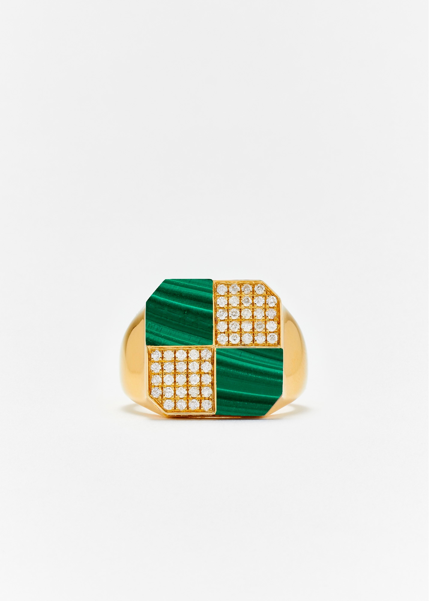 BAGUE DAMIER MALACHITE OR JAUNE