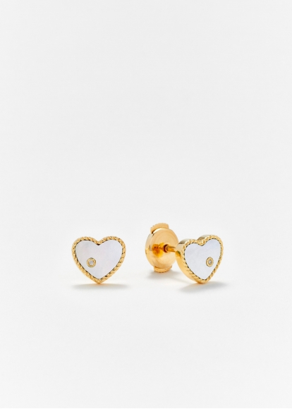 PAIRE DE BABY PUCES COEUR NACRE OR JAUNE