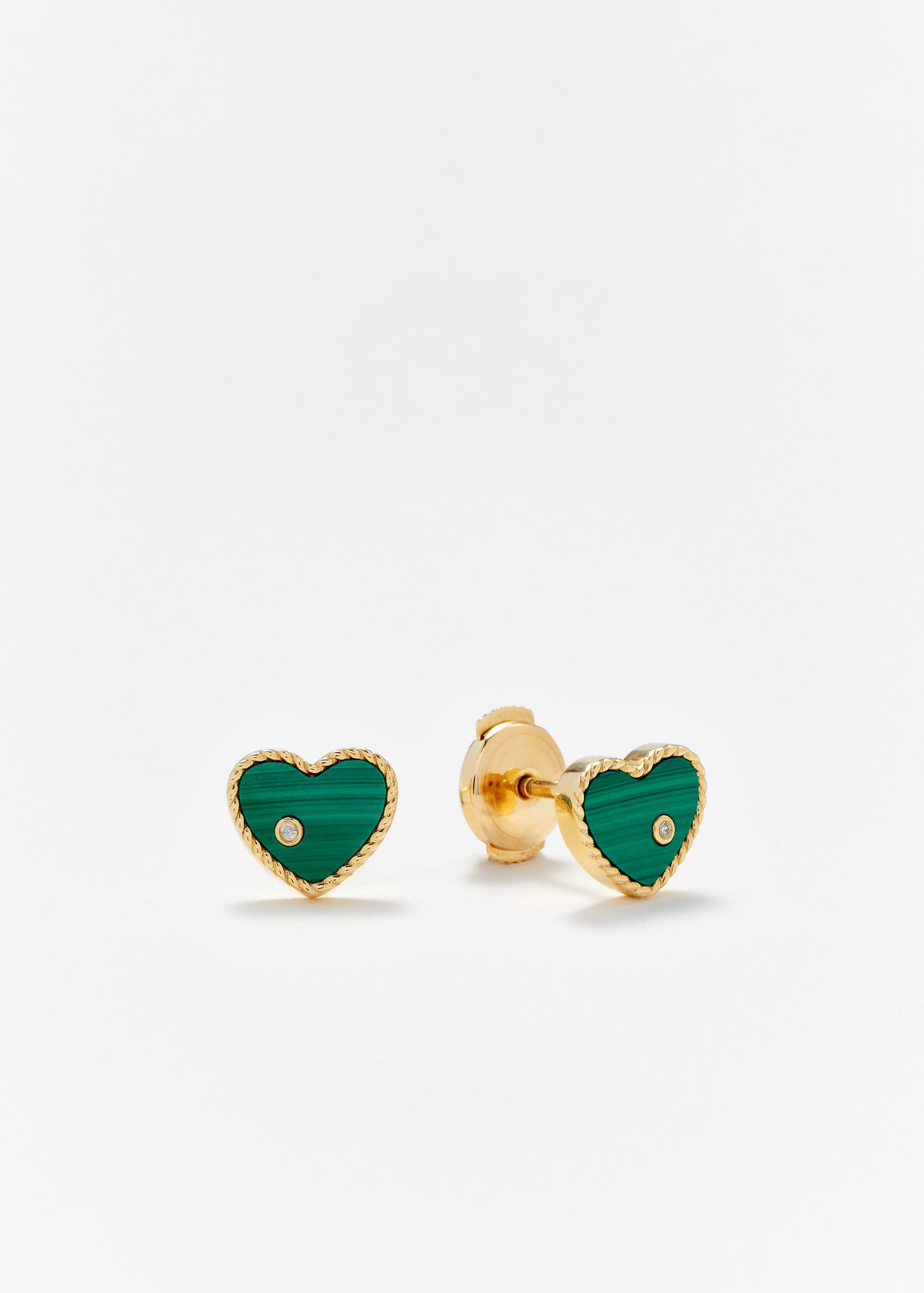 PAIRE DE BABY PUCES COEUR MALACHITE OR JAUNE