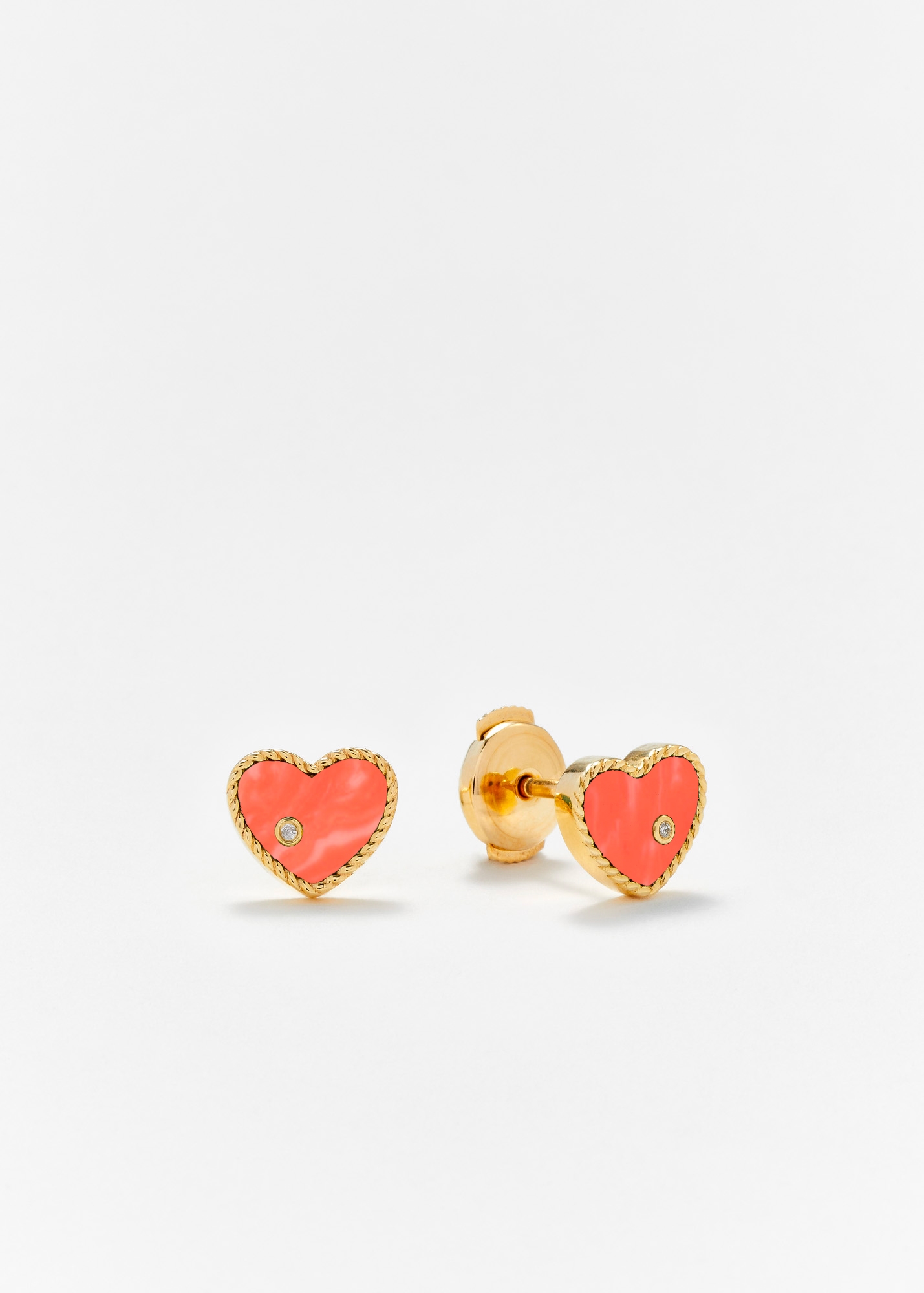 PAIRE DE BABY PUCES COEUR CORAIL OR JAUNE