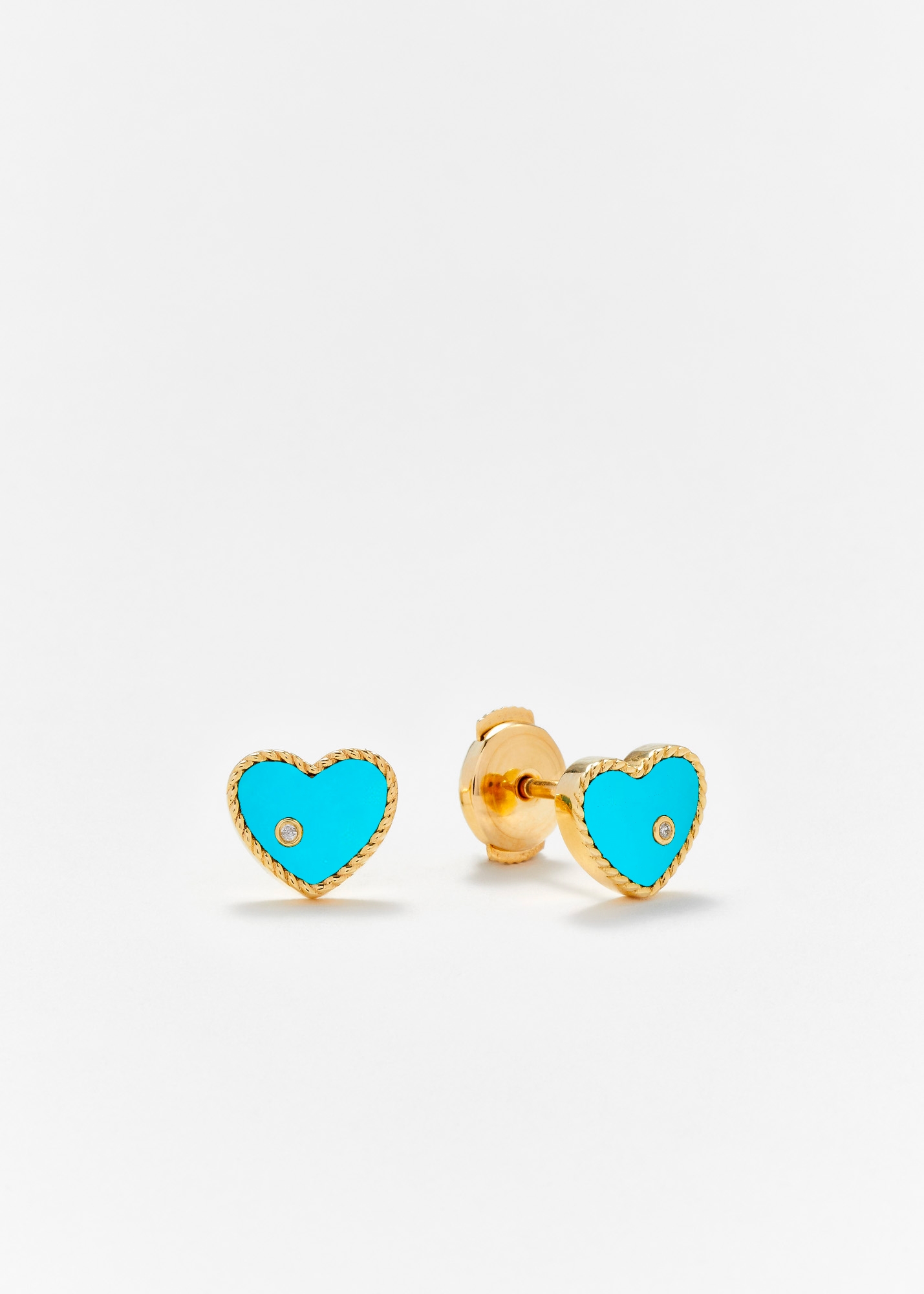 PAIRE DE BABY PUCES COEUR TURQUOISE OR JAUNE