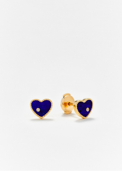 PAIRE DE BABY PUCES COEUR LAPIS LAZULI OR JAUNE