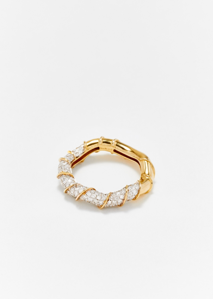 BAGUE TWISTÉE FULL DIAMANTS OR JAUNE